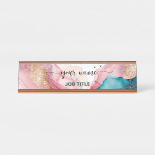Iriserende waterverf blush roze goud  bureau naambordje
