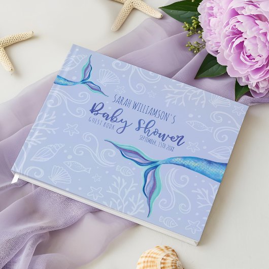iriserende Waterverf zeemeermin Paarse Baby shower Gastenboek