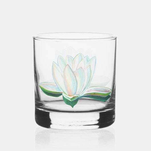 Iriserende witte Lotus illustratie Whisky Glas (Voorkant)