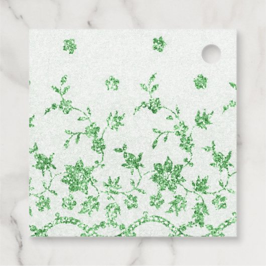 Iriserende witte rozen en groene kant bedankjes labels (Achterkant)