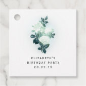 Iriserende witte rozen en groene kant bedankjes labels (Voorkant)