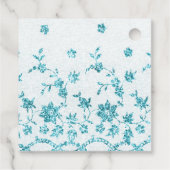 Iriserende witte rozen en turquoise kant bedankjes labels (Achterkant)