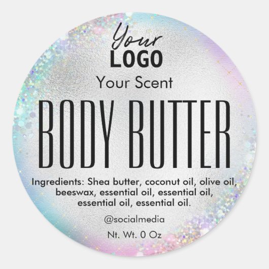 Iriserende zilveren folie Rainbow Body Butter Labe Ronde Sticker (Voorkant)