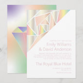 Iriserende Zilveren Zachte Pastel Diamant Bruiloft Kaart (Voorkant / Achterkant)