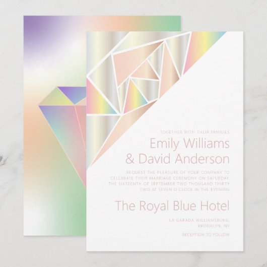 Iriserende Zilveren Zachte Pastel Diamant Bruiloft Kaart (Voorkant / Achterkant)