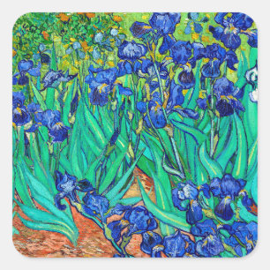 Irises (1889) Botanical Art van Gogh Retro Floral Vierkante Sticker