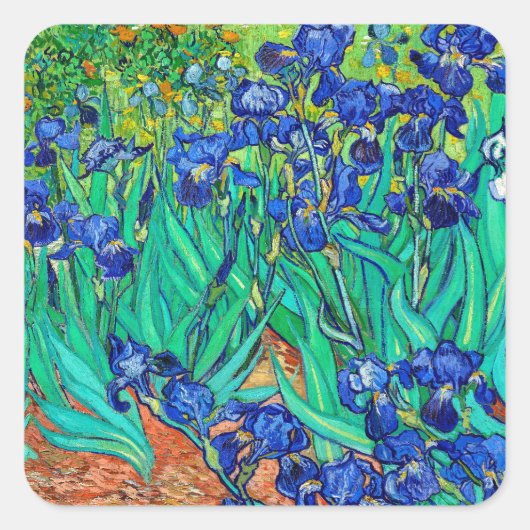 Irises (1889) Botanical Art van Gogh Retro Floral Vierkante Sticker (Voorkant)