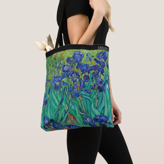 Irises (1889) by Van Gogh – Custom Text Tote Bag (Dichtbij)