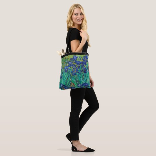 Irises (1889) by Van Gogh – Custom Text Tote Bag (Op model)