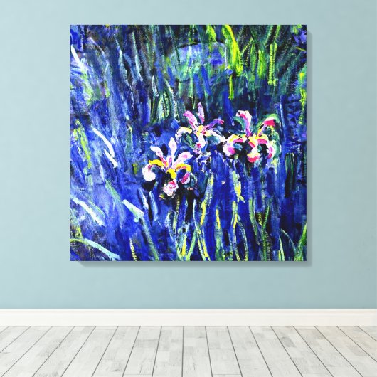 Irises, beroemd bloemschilderij van Claude Monet, Canvas Afdruk (Insitu (Houten vloer))