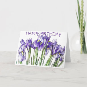 Irises Birthday Card (Blank) Kaart