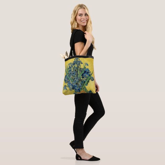Irises by Van Gogh – Custom Text Tote Bag (Op model)