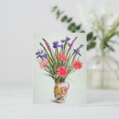 Irises en Berbera in een Nederlandse Jug Briefkaart (Staand voorkant)