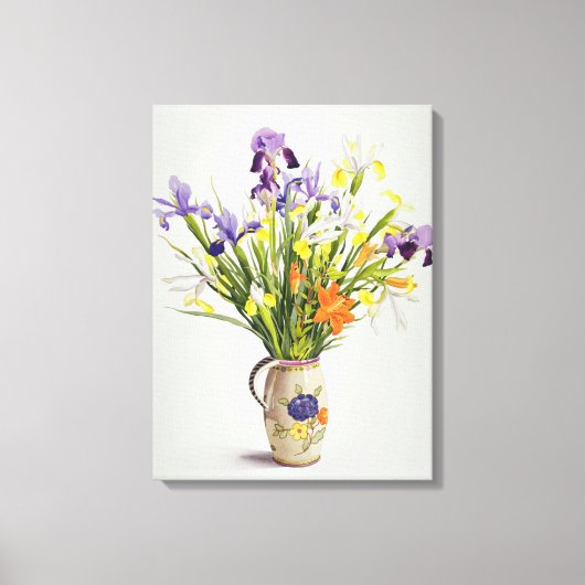 Irises en Lilies in een Nederlandse Jug Canvas Afdruk (Voorkant)