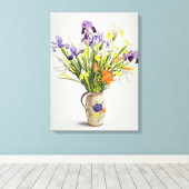 Irises en Lilies in een Nederlandse Jug Canvas Afdruk (Insitu (Houten vloer))