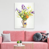 Irises en Lilies in een Nederlandse Jug Canvas Afdruk (Insitu (Woonkamer))