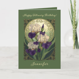 Irises February Birthday Flowers Art Nouveau Style Kaart