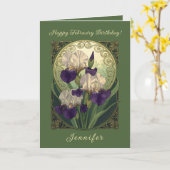 Irises February Birthday Flowers Art Nouveau Style Kaart (Gele Bloem)