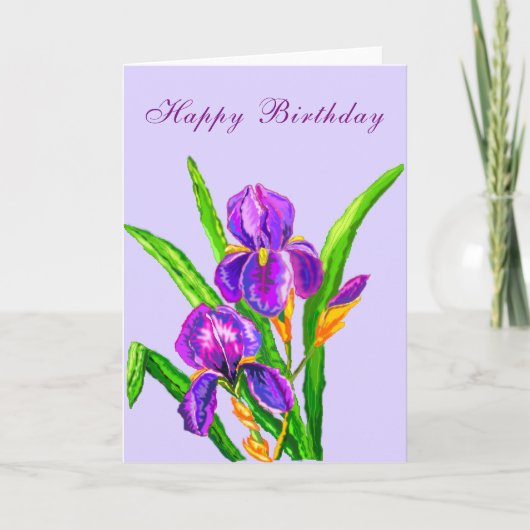 Irises Flowers Happy Birthday Kaart (Voorkant)