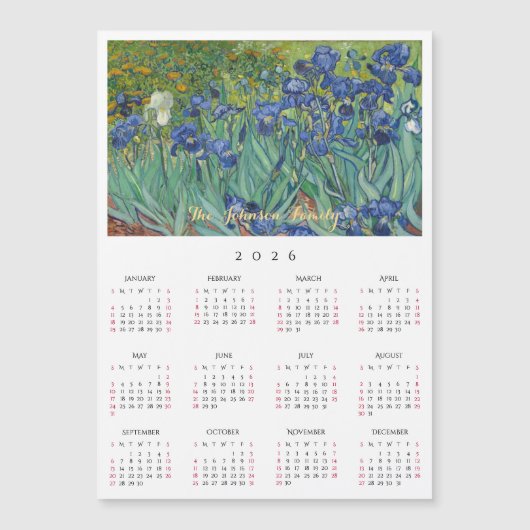 Irises Flowers Vincent Van Gogh 2026 Calendar Card (Voorkant)