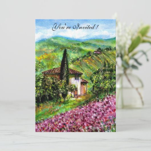 IRISES IN TUSCANY, groen Paars bloemveld Kaart (Staand voorkant)