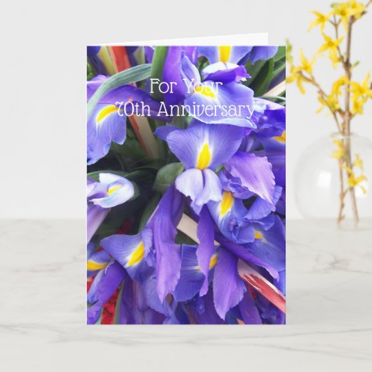 Irises Personalized 70th Wedding Jubileum Kaart (Gele Bloem)