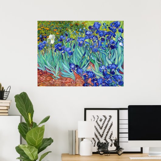 Irises van Vincent Van Gogh die een levendige schi Poster (Thuiskantoor)