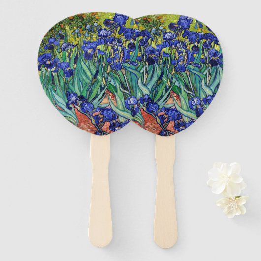 Irises van Vincent van Gogh Handwaaier (Voorkant en achterkant)
