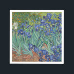 Irises van Vincent Van Gogh Servet<br><div class="desc">Irises van Vincent Van Gogh, olie op canvas 1889, is een schilderij van een vlek bloeiende, briljante violette en witte irisbloemen in een bloemtuin. Het schilderij is van het leven geverfd tijdens het verblijf van de kunstenaar in Arles in het zuiden van Frankrijk, en bouwt korte, draaiende penseelstreken en stromende,...</div>