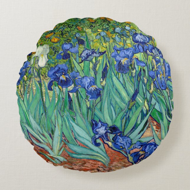 Irises Vincent van Gogh Flowers Painting Throw Rond Kussen (Voorkant)