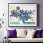 Irises, Vincent van Gogh Poster<br><div class="desc">In mei 1890 heeft Van Gogh, vlak voordat hij zich uit het asiel op Saint-Rémy had teruggetrokken, vier uitgestrekte bouquets van bloemen uit de lente geschilderd, het enige nog leven van elke ambitie die hij tijdens zijn verblijf van een jaar had gemaakt: twee van de bruinvissen, twee van de rozen,...</div>