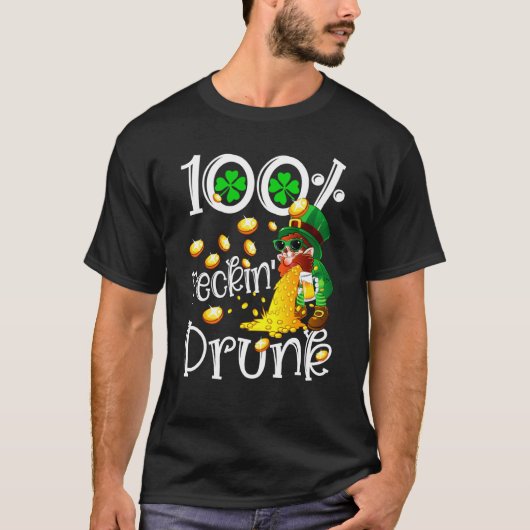 Irish 100 Feckin Drunk Leprechaun Puking Drink Pat T-shirt (Voorkant)