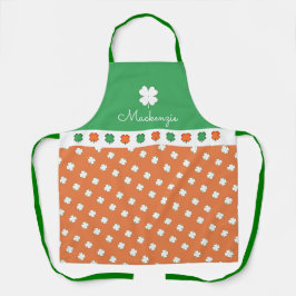 IRISH 4 Leaf Clover-patroon met JOUW NAAM Schort