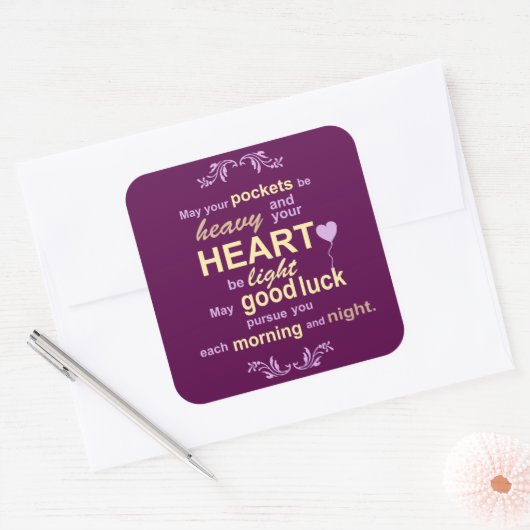 Irish Abundance Happiness and Good Luck Blessing Vierkante Sticker (Envelop)