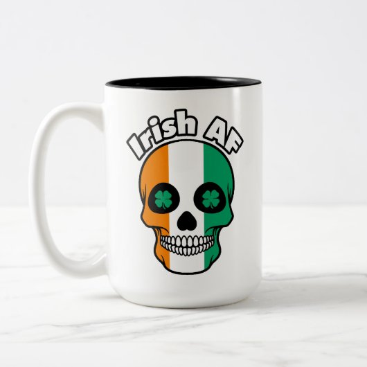 Irish AF, Happy St. Paddy's Day, Irish Flag Skull Tweekleurige Koffiemok (Links)