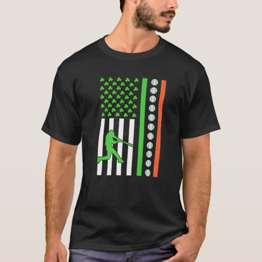 Irish American Flag Baseball Player St. Patrick T-shirt (Voorkant)