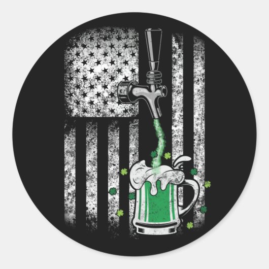Irish American Flag Beer Shamrock St Patrick's Ronde Sticker (Voorkant)