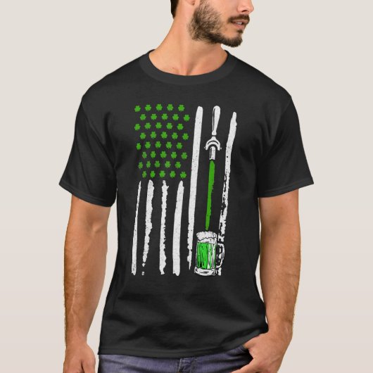 Irish American Flag Draft Beer Shamrock St Patrick T-shirt (Voorkant)