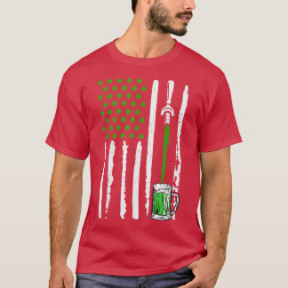 Irish American Flag Draft Beer Shamrock St Patrick T-shirt