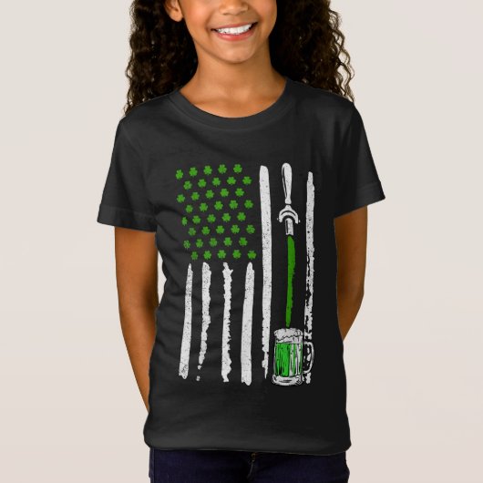 Irish American Flag Draft Beer Shamrock St Patrick T-shirt (Voorkant)