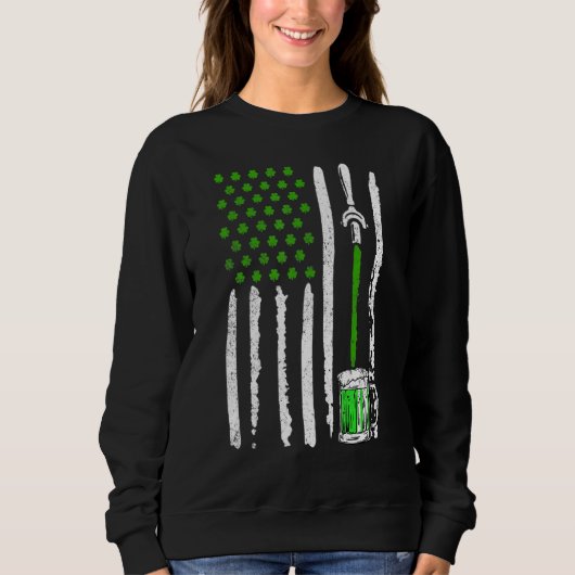 Irish American Flag Draft Beer Shamrock St Patrick Trui (Voorkant)