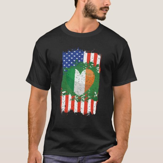 Irish American Flag Heart St Patricks Day Men Wome T-shirt (Voorkant)