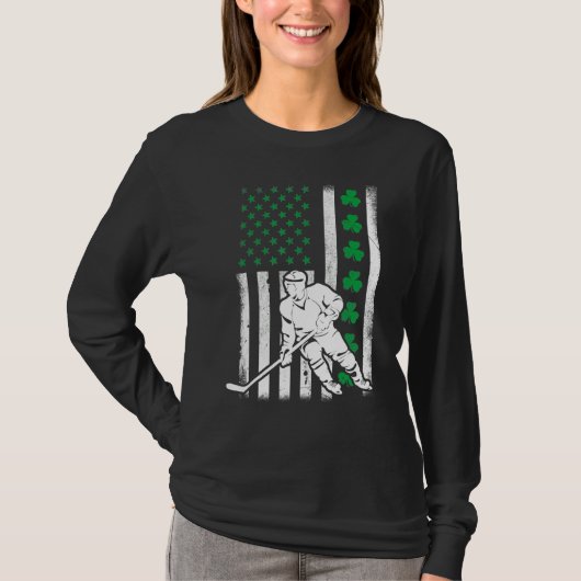 Irish American Flag Lucky Hockey St. Patrick's Day T-shirt (Voorkant)
