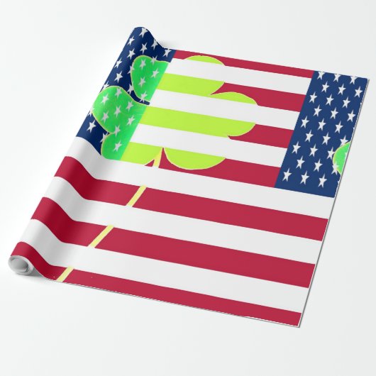 Irish American Flag Shamrock Clover St. Patrick Cadeaupapier (Uitgerold)