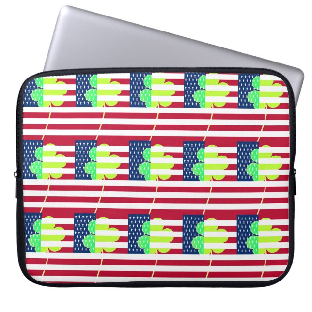 Irish American Flag Shamrock Clover St. Patrick Laptop Sleeve (Voorkant)