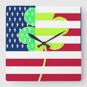 Irish American Flag Shamrock Clover St. Patrick Vierkante Klok