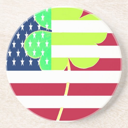 Irish American Flag Shamrock Clover St. Patrick Zandsteen Onderzetter (Voorkant)