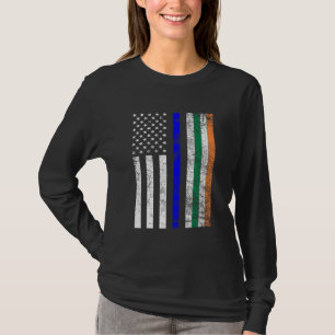 Irish American Flag Thin Blue Line Police St. T-shirt