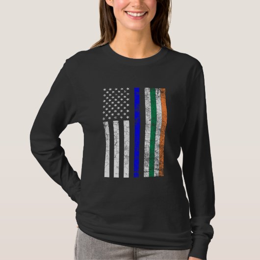Irish American Flag Thin Blue Line Police St. T-shirt (Voorkant)