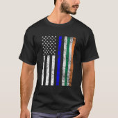 Irish American Flag Thin Blue Line Police St. T-shirt (Voorkant)